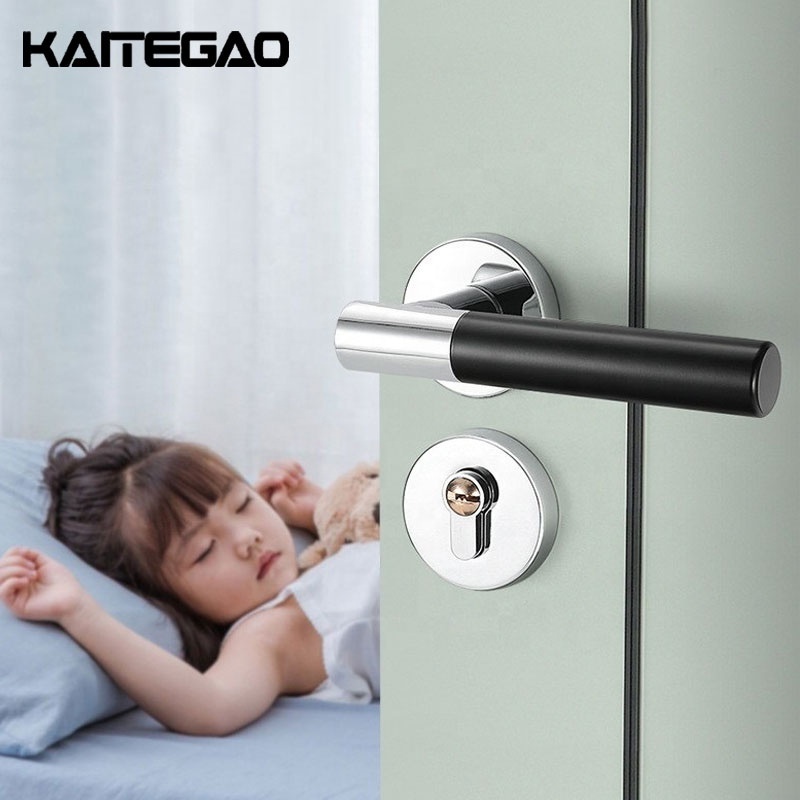 Bedroom Privacy Door Security Lock Leather Lever Handle Chrome Zinc Alloy Black Modern Interior Door Lock Handles