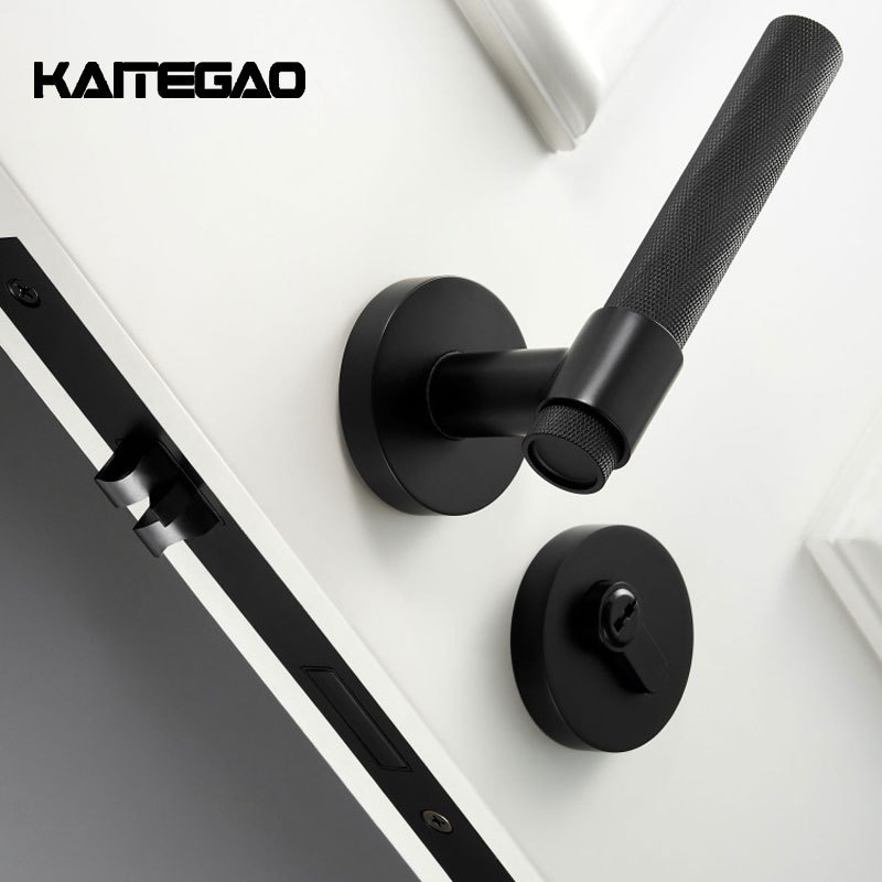 Factory Wholesale Modern Luxury Stainless Steel Interior Door Pull Handles Black Gold Knurled Door Lever Handle Lock