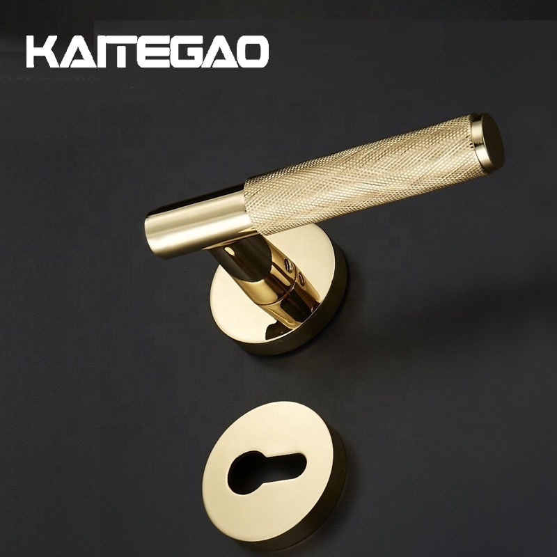 Factory Wholesale Luxury Knurled Door Handle Black Brass Round Knob Bar Pull Lever Handle for Interior Door