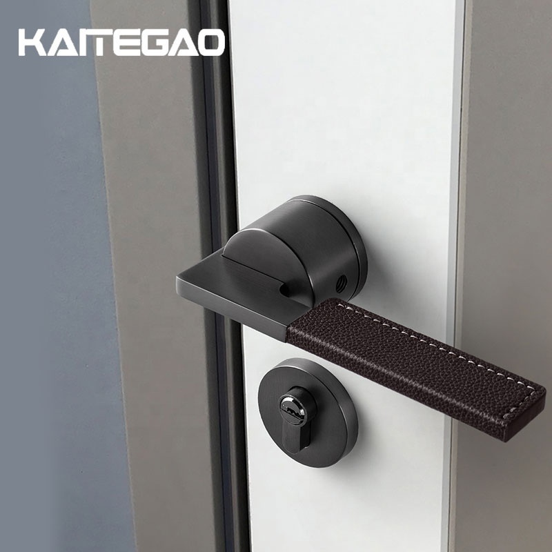 High End Luxury Modern Chrome Satin Nickel Matte Black Leather Lever Door Pull Handles for Interior Doores