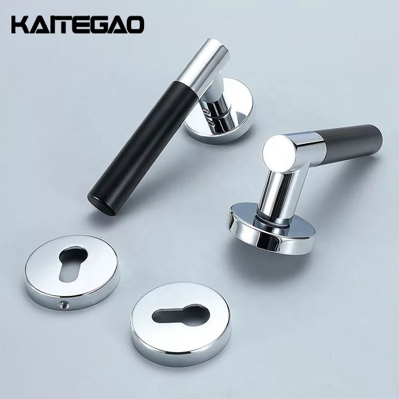 Bedroom Privacy Door Security Lock Leather Lever Handle Chrome Zinc Alloy Black Modern Interior Door Lock Handles