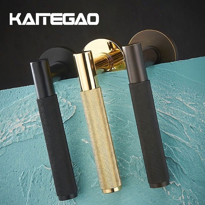 Chrome Round Luxury Door Lever Handles With Lock Interior Doors Knurled T Bar Pull Handle