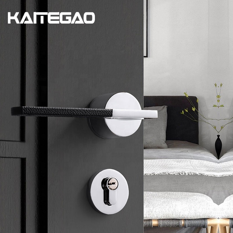 High End Luxury Modern Chrome Satin Nickel Matte Black Leather Lever Door Pull Handles for Interior Doores