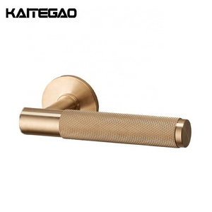 Factory Wholesale Luxury Knurled Door Handle Black Brass Round Knob Bar Pull Lever Handle for Interior Door