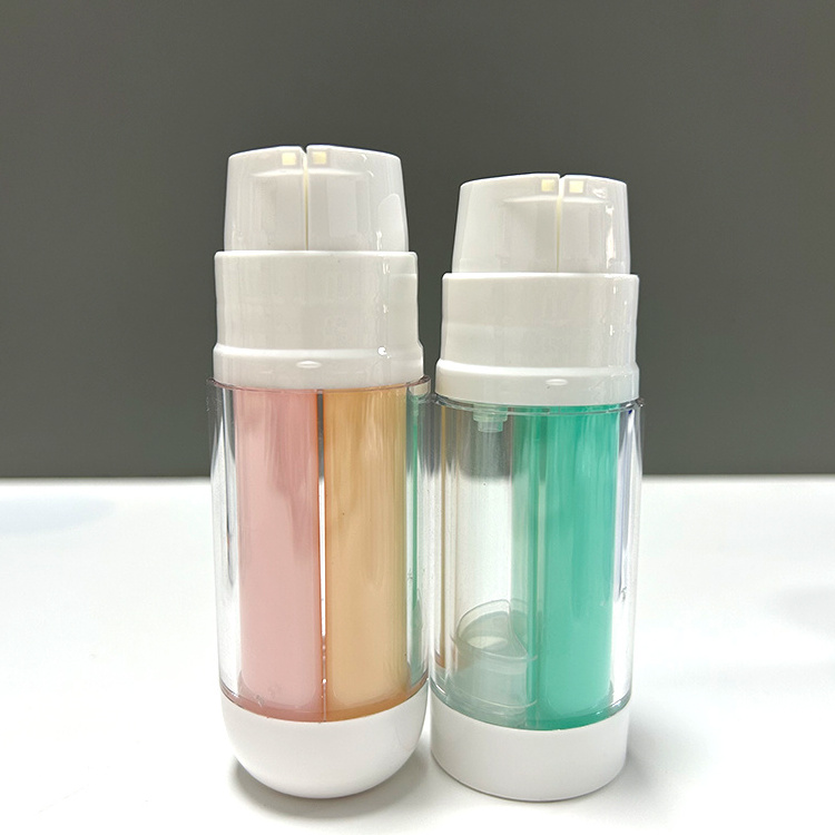 Custom 15ml 15 ml Acrylic PP Dual Chamber Pump Lotion Double Tube Dispensing Cosmetic Airless Bottle For Skincare Packaging