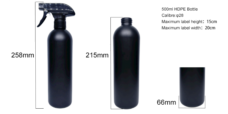 Custom 500ml 16oz 500 ml 16 oz Plastic Matte Black Trigger Spray Bottle For Car Cleaning