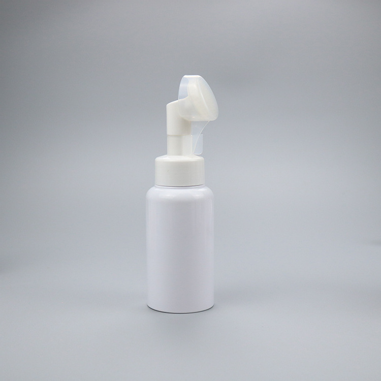 Custom Plastic Facial Foam Soap Pump Cleansing Bottle With Silicone Brush Pink Skincare