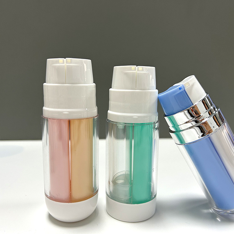 Custom 15ml 15 ml Acrylic PP Dual Chamber Pump Lotion Double Tube Dispensing Cosmetic Airless Bottle For Skincare Packaging