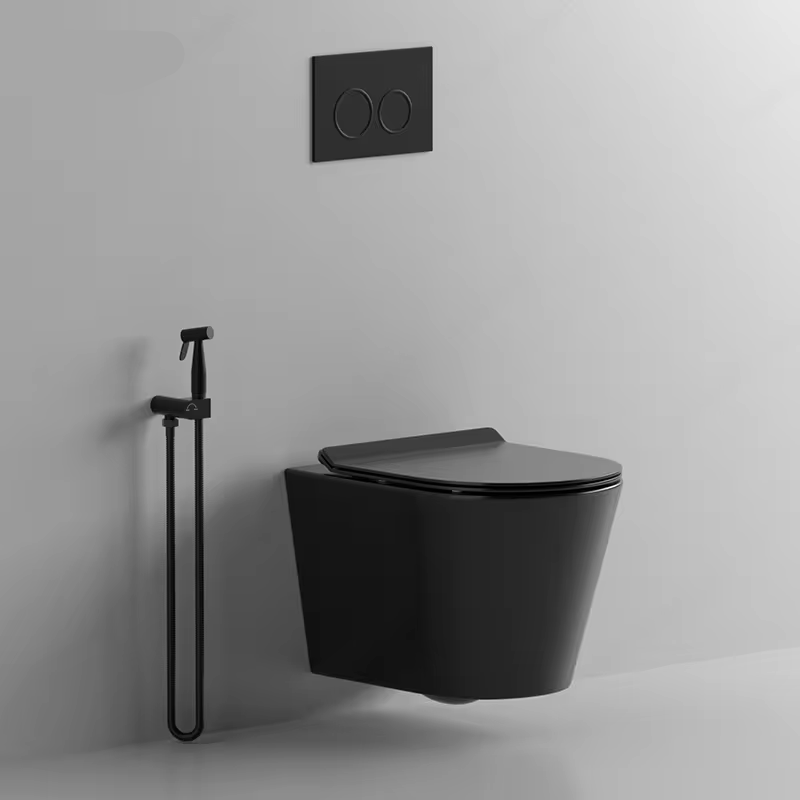 CaCa Ceramic Matte Black Color Water Closet Wallhung Toilet Bowl Bathroom Rimless Wall Hung Toilet For Bathroom