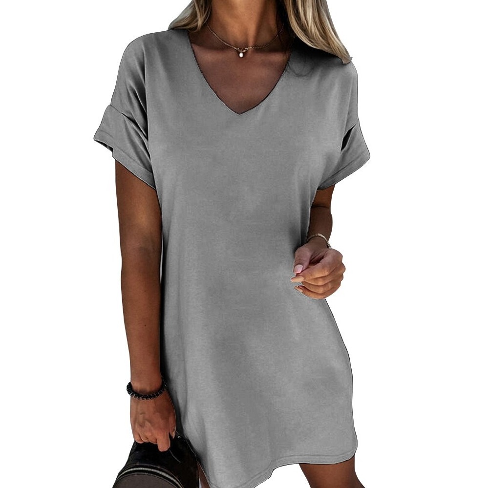 European and American new women's short-sleeved V-neck T-shirt dress