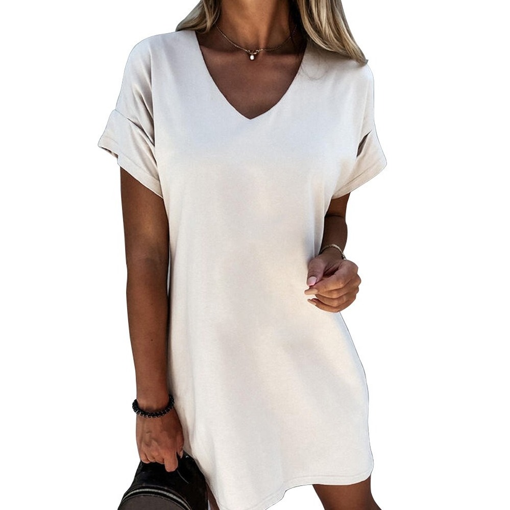 European and American new women's short-sleeved V-neck T-shirt dress