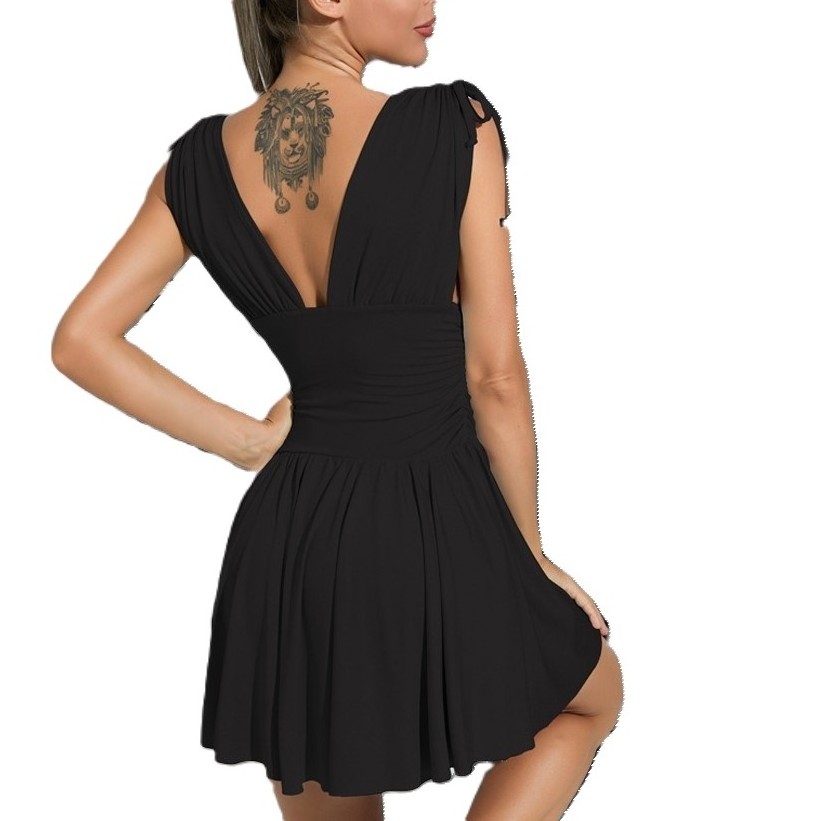 Summer New Fashion Women's Party Dress European and American Deep V Sexy Sleeveless Open Back Cinched Dress