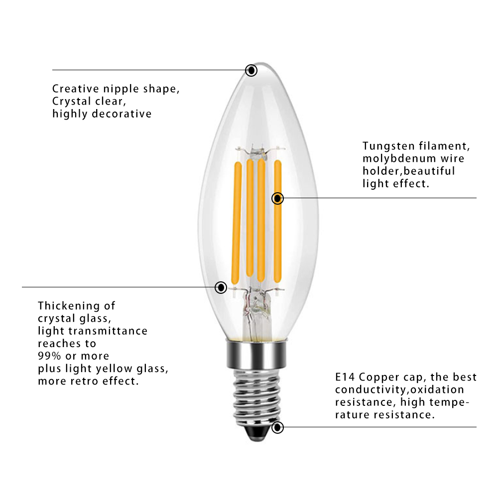 220v E14 Led Pointed vesicle Lamp C35 Pull Tail Retro Crystal Led Bulb Candle Led Edison Light Bulbs