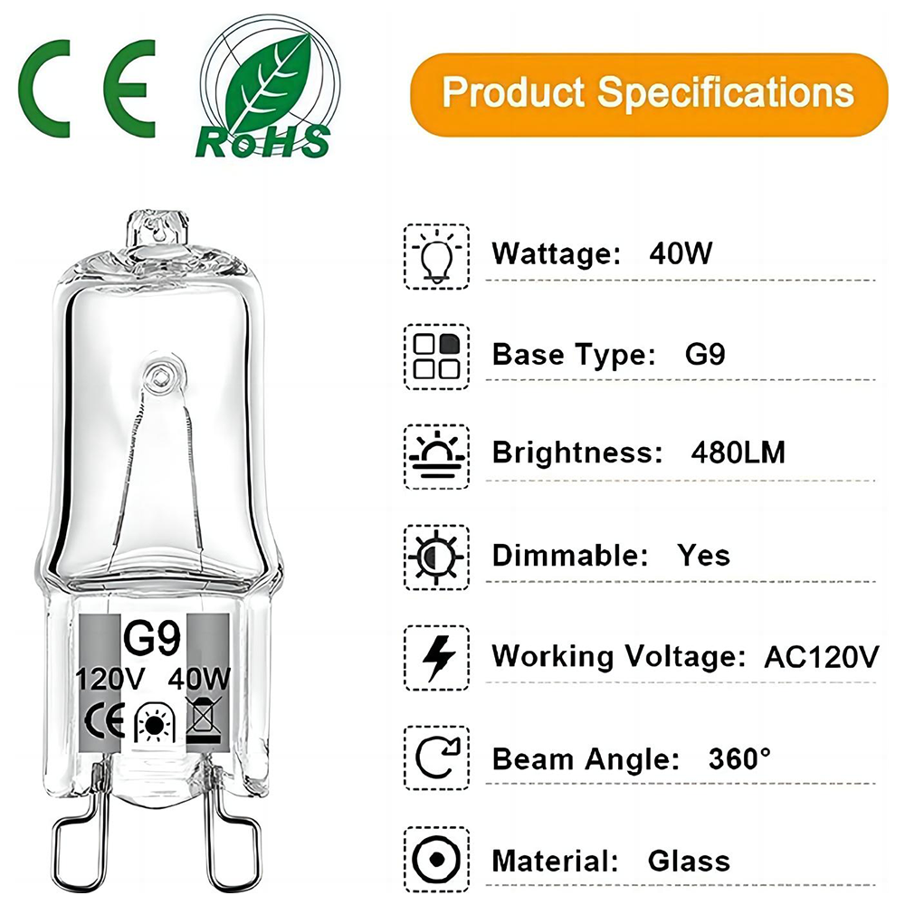 25w And 40w Oven Lamp G9 120v Heat-resistant Halogen Lamp Bulb