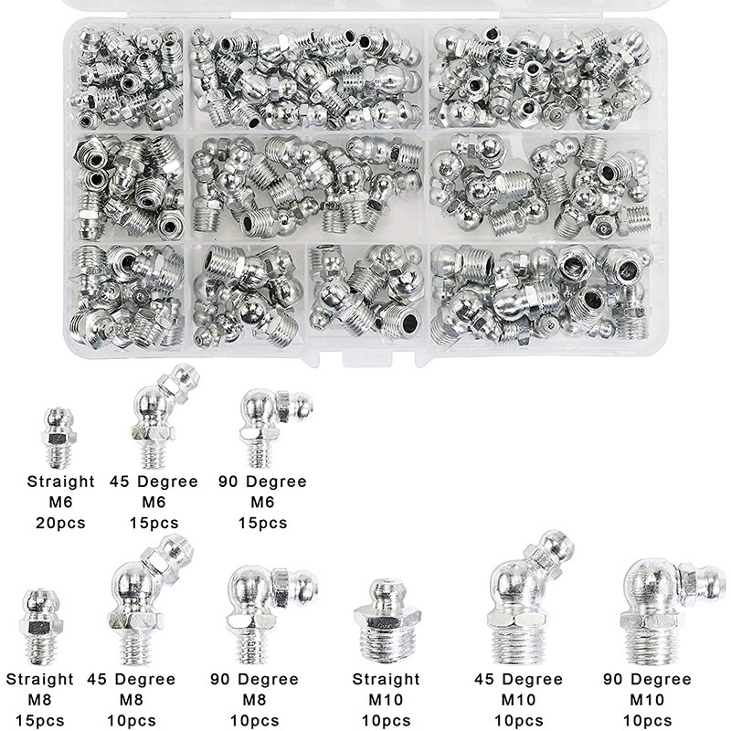 110PC Hydraulic Grease Nipple Fitting Assortment Kit Metric / Inch Size