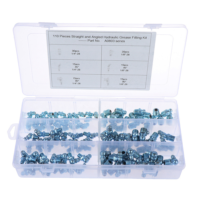 110PC Hydraulic Grease Nipple Fitting Assortment Kit Metric / Inch Size