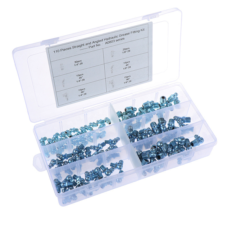 110PC Hydraulic Grease Nipple Fitting Assortment Kit Metric / Inch Size