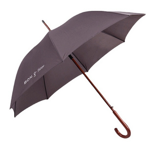 Solid color 8-bone business automatic hook umbrella straight wood long Curved handle  brown advertising umbrella