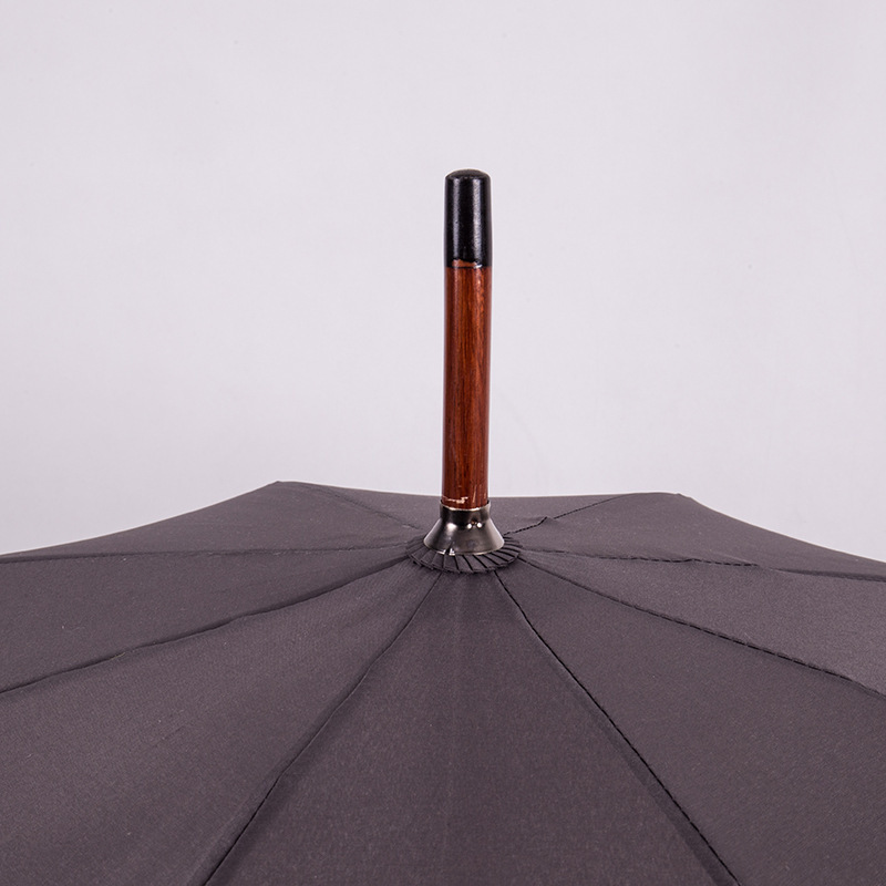 Solid color 8-bone business automatic hook umbrella straight wood long Curved handle  brown advertising umbrella