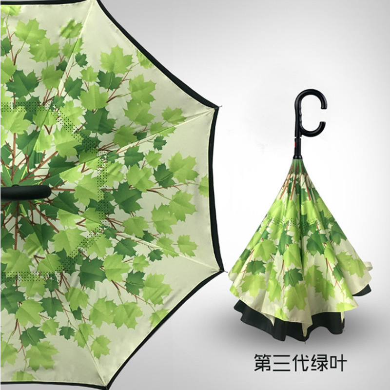 Men's and women's double layer holding free automatic open car can stand long handle reverse umbrella