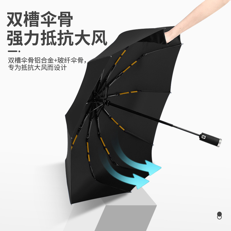 Fashion New LED umbrella ladies automatic 3 fold Umbrella  with flashlight light