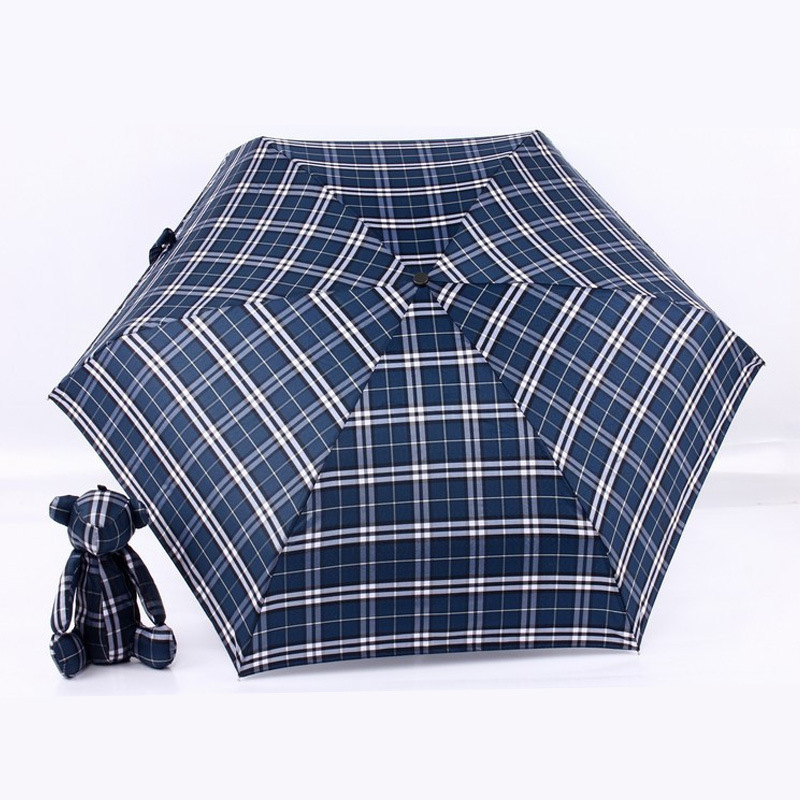 kids toy new blue plaid doll bear cartoon mini umbrella ultra light compact sunny five fold umbrella