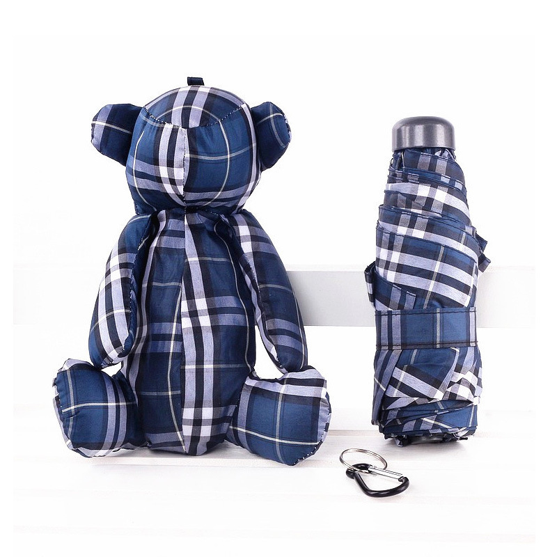 kids toy new blue plaid doll bear cartoon mini umbrella ultra light compact sunny five fold umbrella