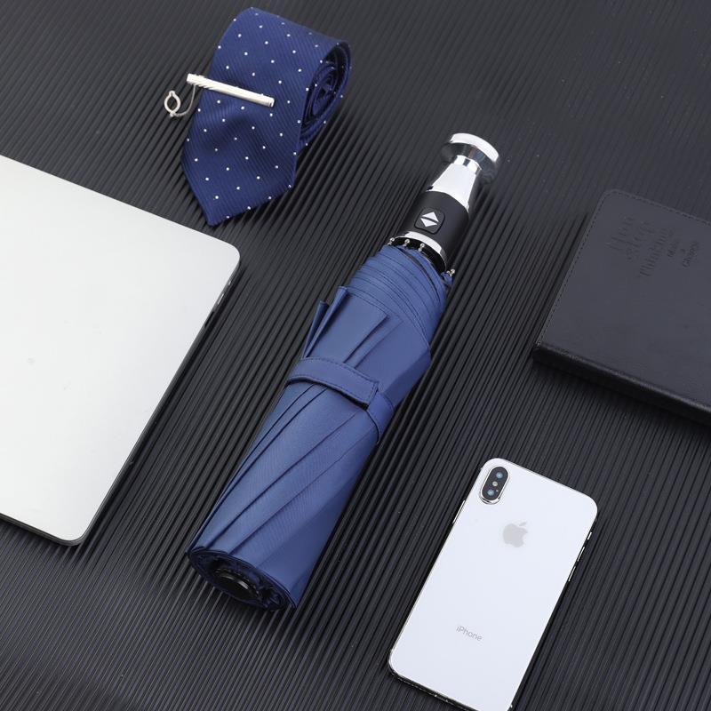 Black business men's fully automatic open auto close umbrella logo 3 folding short navy blue umbrella