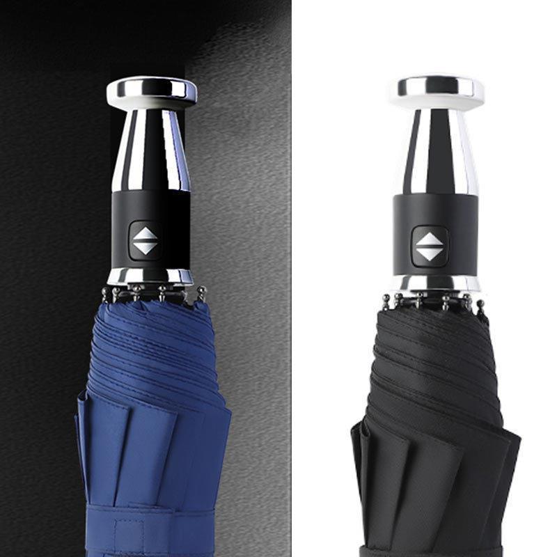 Black business men's fully automatic open auto close umbrella logo 3 folding short navy blue umbrella