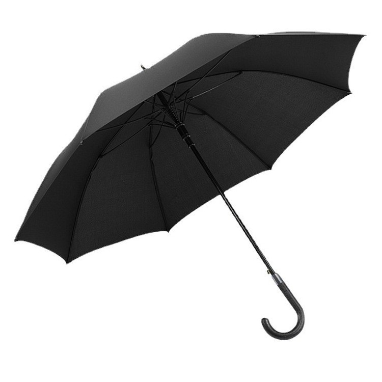 Curved Leather handle umbrella 8k straight umbrella long solid color rain and sunshine promotion gift umbrella for logo