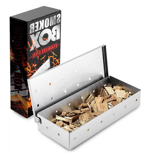 Heavy Duty Stainless Steel BBQ Smoker Box with Hinged Lid for Wood Chips Barbecue Meat Smoking for Charcoal and Gas Grills