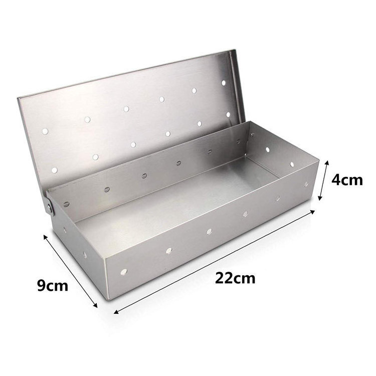 Heavy Duty Stainless Steel BBQ Smoker Box with Hinged Lid for Wood Chips Barbecue Meat Smoking for Charcoal and Gas Grills