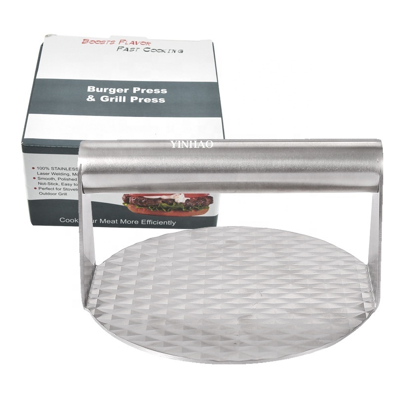 New Product Heavy Duty Burger Press Smasher 5.5 Inch Round Stainless Steel Anti Slip Bottom Surface Smash Burger Press