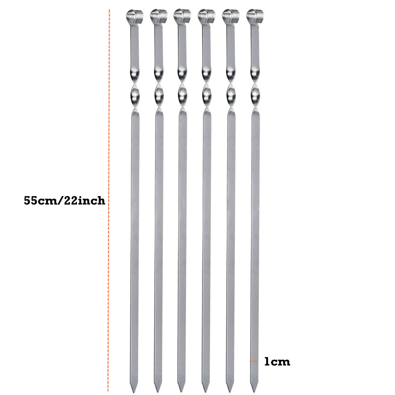 BBQ Accessories 6PCS 22inch Large Metal Skewers For Grill Barbecue Stainless Steel Kebab Skewer Set Long Grill Bbq Skewers