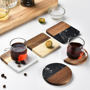 New Product 2024 Bar Home Marble And Wooden Coasters Tea Coffee Beer Drink Cup Round Square Marble Wood Coaster