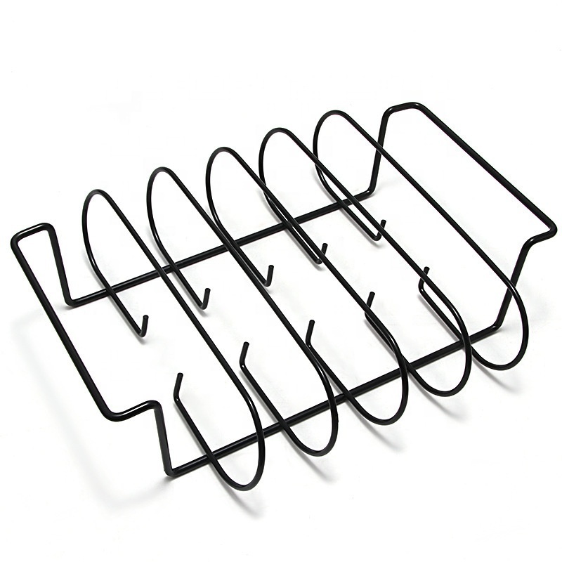 Hot Sale BBQ Accessories for Gas Smoker or Charcoal Grill Holds 5 Baby Back Non Stick Standing BBQ Rib Rack