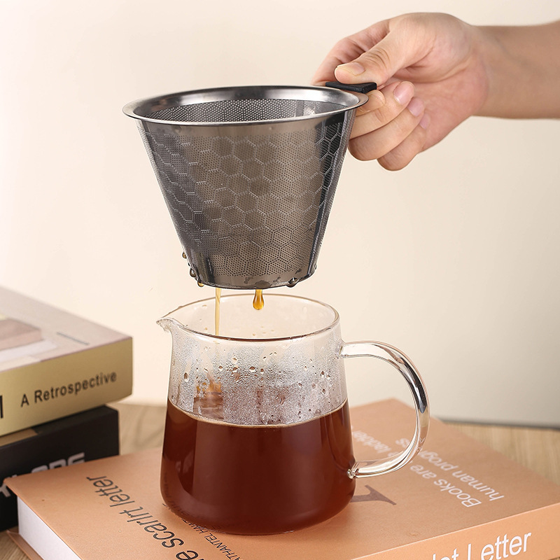 New Arrival Reusable Tea Filter Mesh Coffee Dripper With Holder Stainless Steel Coffee Strainer