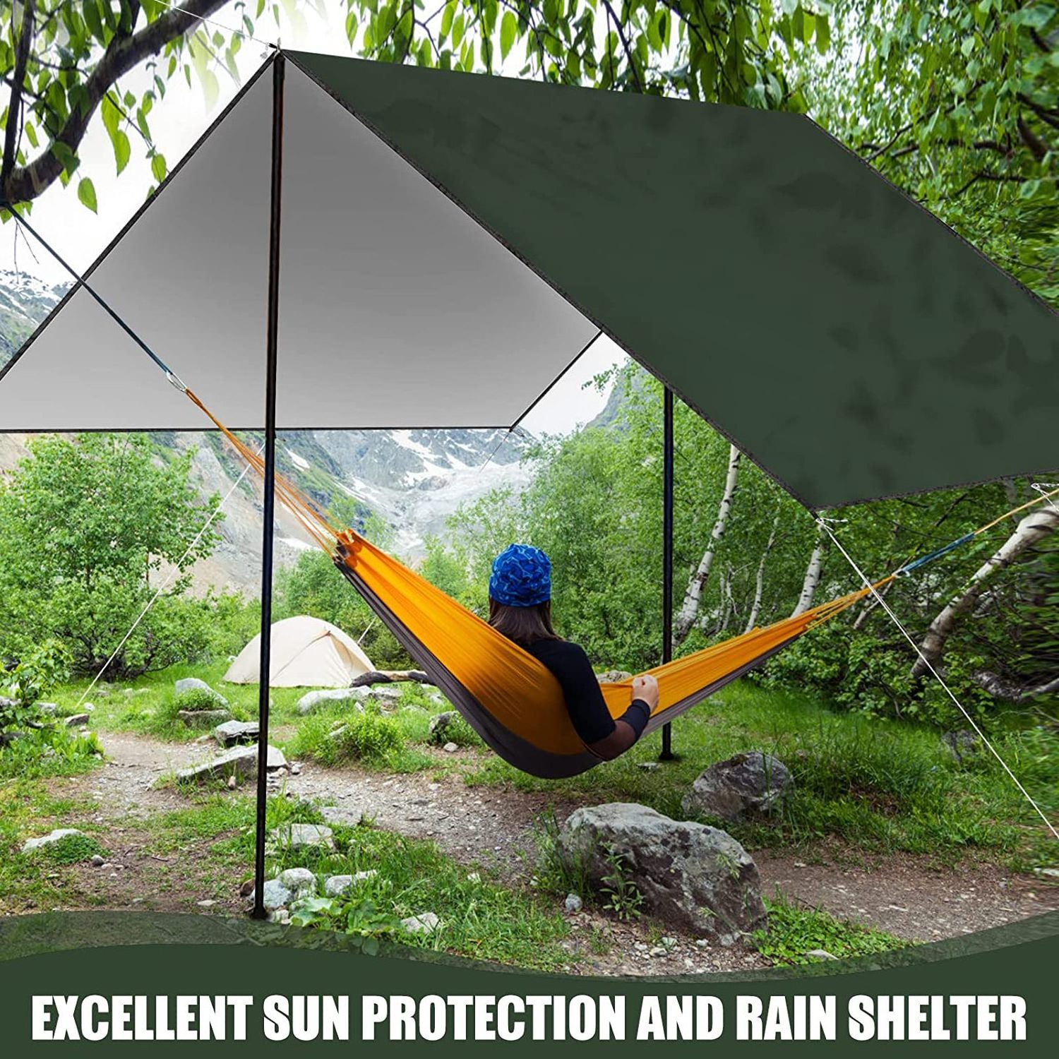 Waterproof Camping Tarp, Hammock Rain Fly Anti UV Sun Shelter Outdoor Camping Tent Tarp Windproof Snowproof