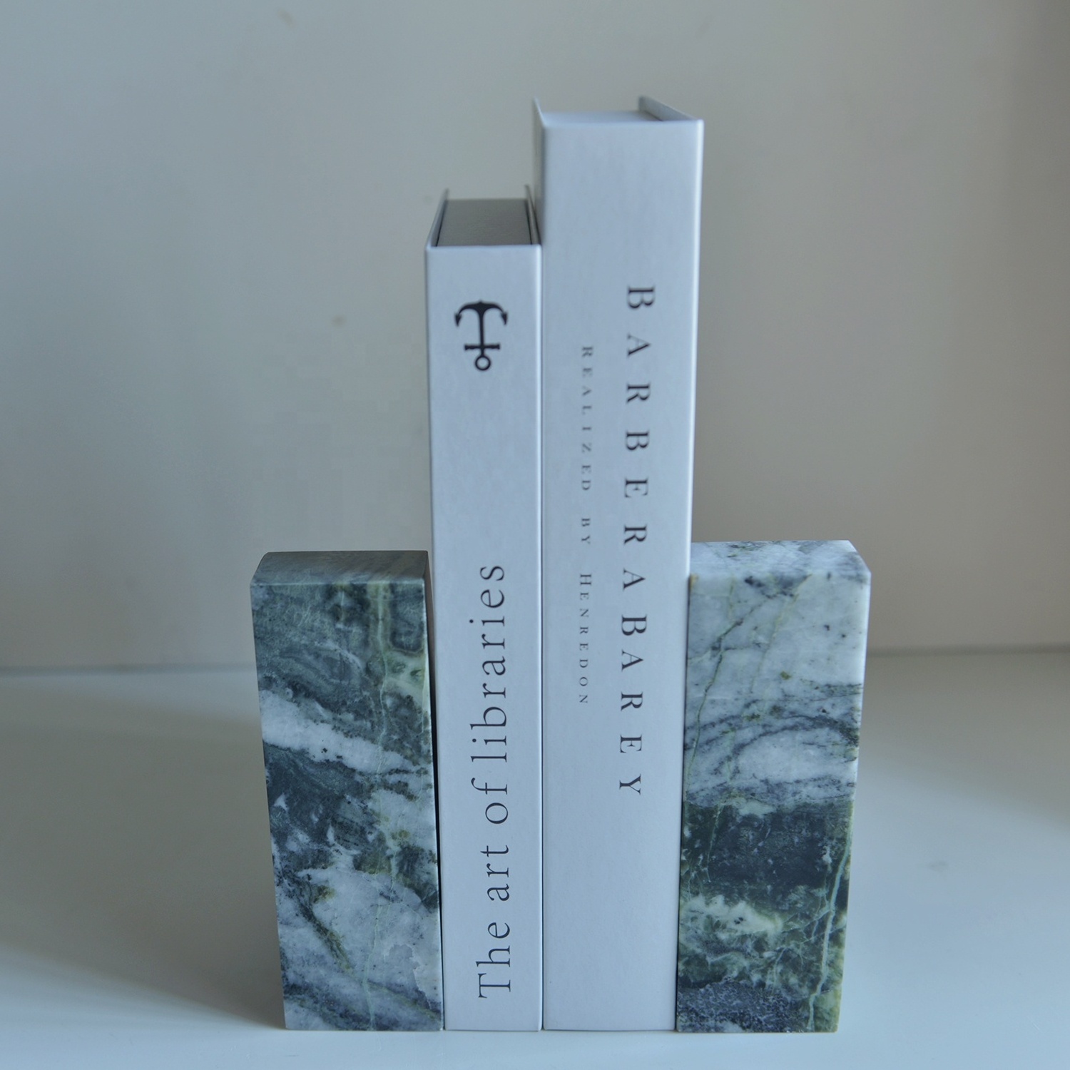 Wholesale Luxury Stone Customize Home Decor Stone Bookends Sculpture Green Marble book end