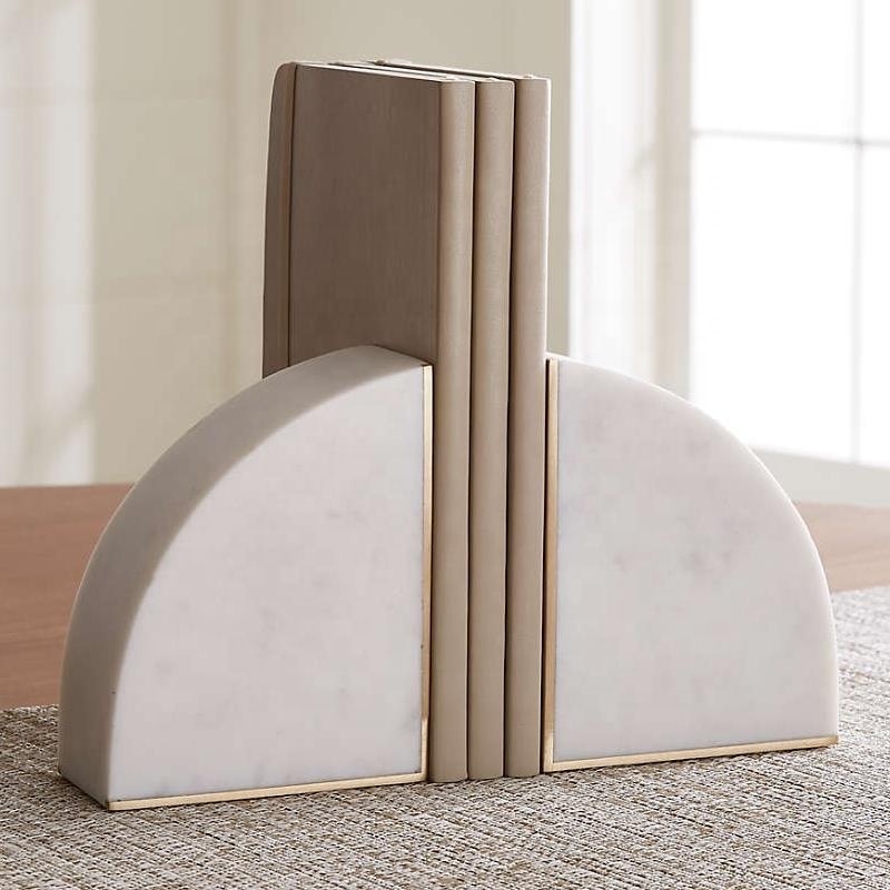 Nordic Home Decor study room White Marble Brass inlays Bookend set of 2