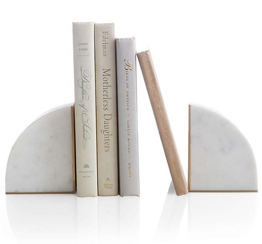 Nordic Home Decor study room White Marble Brass inlays Bookend set of 2