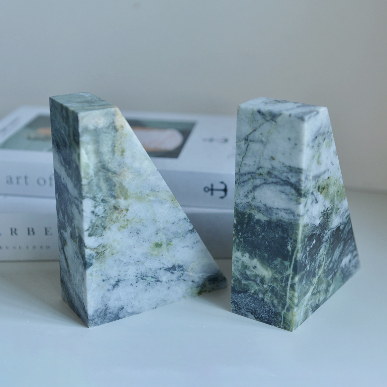 Wholesale Luxury Stone Customize Home Decor Stone Bookends Sculpture Green Marble book end