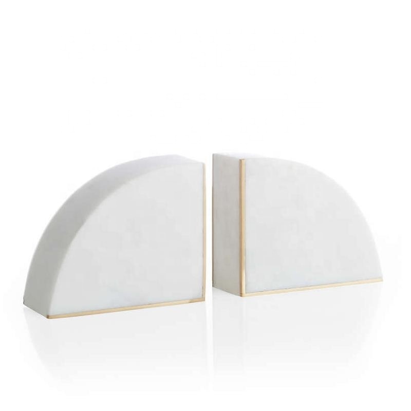 Nordic Home Decor study room White Marble Brass inlays Bookend set of 2