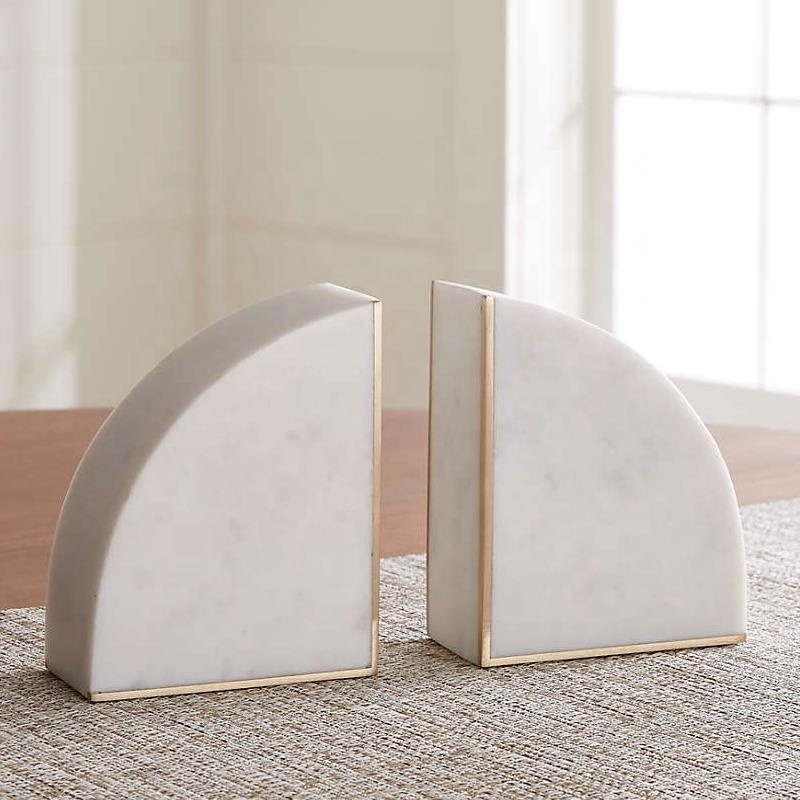 Nordic Home Decor study room White Marble Brass inlays Bookend set of 2