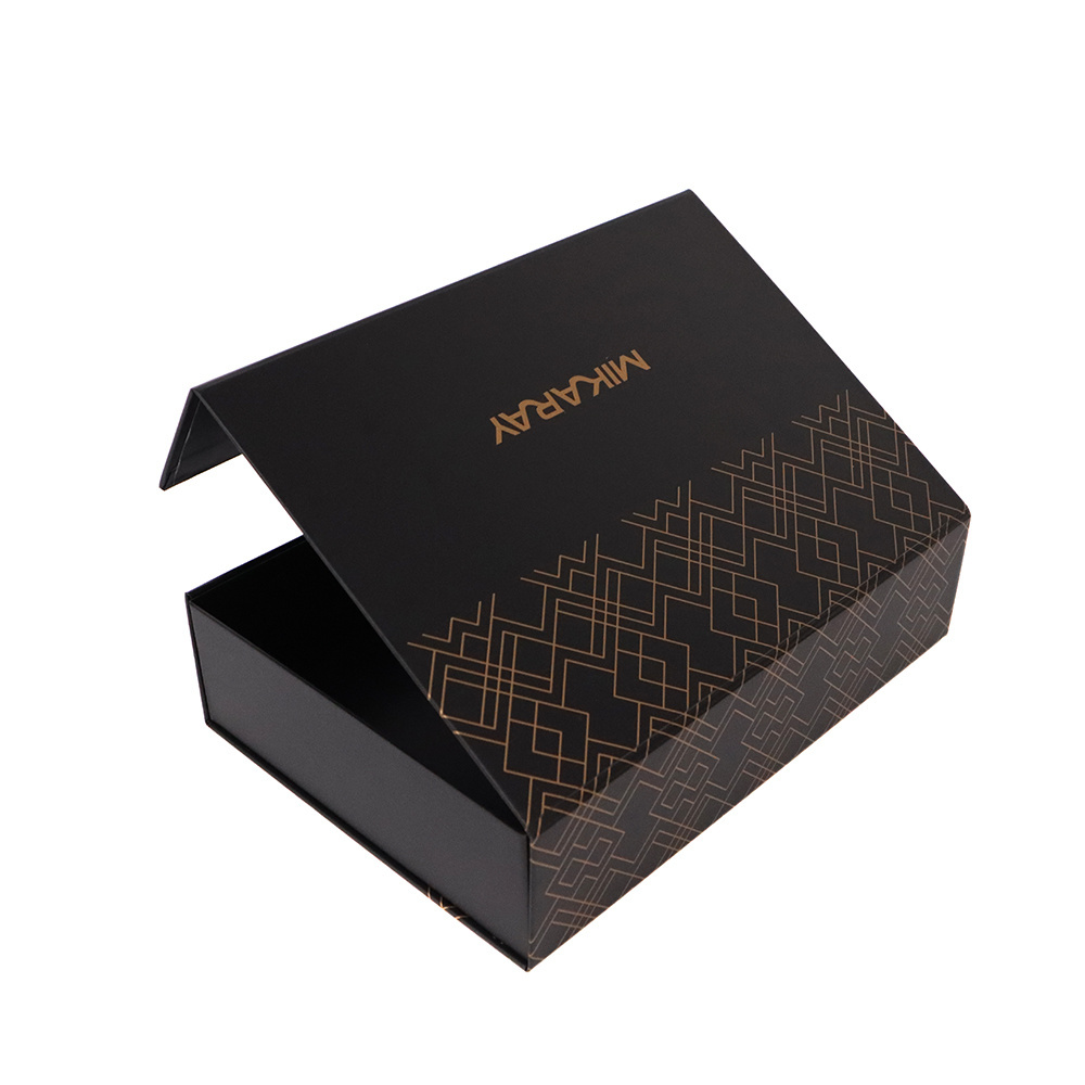 Custom Logo Black Cardboard Packaging Paper Magnetic Flap Closure Gift Box With Foam Divider