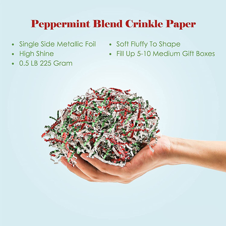 Low Cost Red Green White Crinkle Cut Paper Shredded Filler Christmas Cane Raffia Tissue Zig Craft Gift Boxes Bag Filler