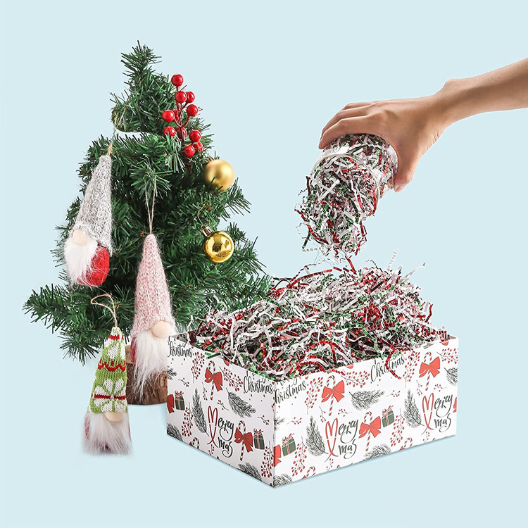 Low Cost Red Green White Crinkle Cut Paper Shredded Filler Christmas Cane Raffia Tissue Zig Craft Gift Boxes Bag Filler