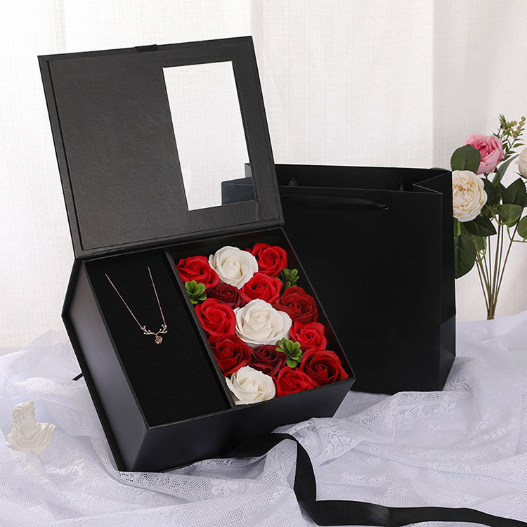 2022 Valentines Day Boxes Luxury Valentine Flower Box For Women Saint Valentin Artificial Rose Flower Box With Window