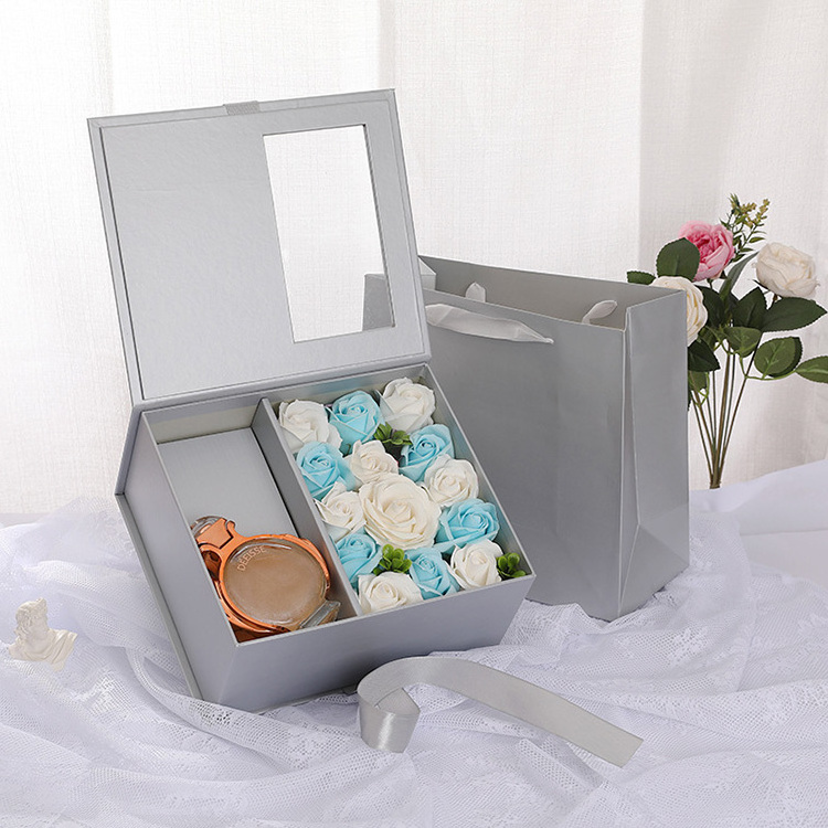 2022 Valentines Day Boxes Luxury Valentine Flower Box For Women Saint Valentin Artificial Rose Flower Box With Window