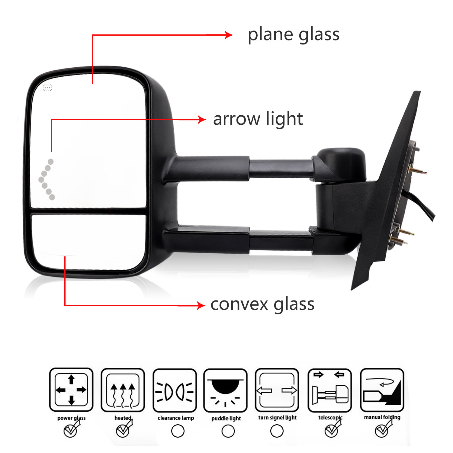 Truck Mirror Towing Side Rearview Mirror Extendable Towing Mirrors for Chevrolet SILVERADO 2007-2014